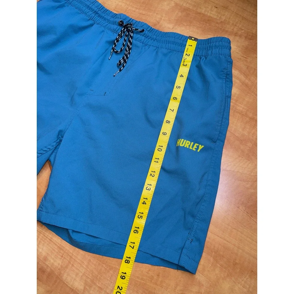 Hurley Mens‎ Blue Grid Textured Board Shorts Size Large Athletic Swim Trunks